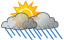 Humid with some sun, then increasing clouds; a passing shower in the morning followed by occasional rain and a thunderstorm in the afternoon