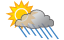 Times of clouds and sun with a passing shower or two; humid